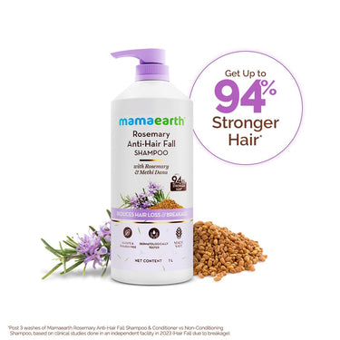 Mamaearth Rosemary Anti-Hair Fall Shampoo with Rosemary & Methi Dana for Reducing hair Loss & Breakage - 1 Litre | Up to 94% Stronger Hair | Up to 93% Less Fall | Sulphate Free Shampoo | For Men and Women